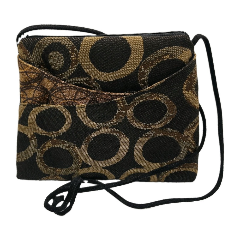 Maruca Design Sparrow Crossbody Bag - Retro Black, Gold Woven Floral Tapestry